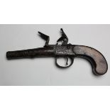 18th Century Queen Anne barrel flint lock pocket pistol engraved with makers details J Probin nice