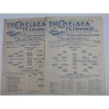Chelsea reserves v Leicester City reserves two single sheet programmes for 1930/31 03/04/31 and