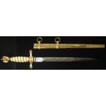 German WW2 Naval Dress Dagger with scabbard, blade maker marked 'Original Eickhorn Solingen'. VGC