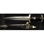 German WW2 SS Dagger with scabbard and leather strap. Blade maker marked 'RZM 1052/38 SS'. Strap