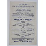 Brighton and Hove Albion rare single sheet reserve programme for match played 03/09/1947 v Watford