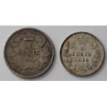 Canada silver minors (2): 5 Cents 1886 large 6 EF, and 10 Cents 1894 VG