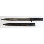 Bayonet: A German WW1 'ERSATZ' bayonet model 88/89. Fullered spear pointed blade 12.25". All steel