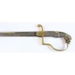 German WW2 era Infantry Officers sword. Brass lions head pommel (Glass eyes missing) wire bound