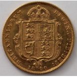 Half Sovereign 1890, no initials, high shield, S.3869C, GVF