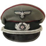 Artillery Officer Visor Cap. Red piped. Original liner and chin chords. Celluloid diamond present to