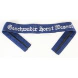 German Gesschwander Horst Wessell Luftwaffe cuff title full length. Grey on Blue. No service wear.