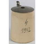 German Stein 1/2 litre capacity with Government approval stamp cast into base. White metal lid