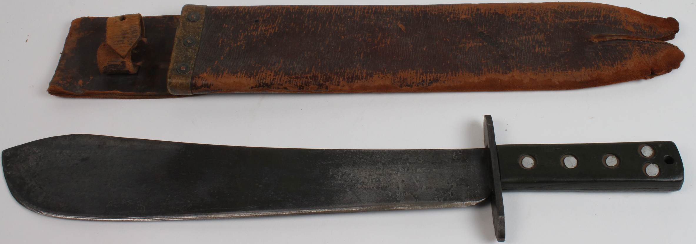 A good Great War Machete by Martindale with crocodile logo & 'Registered' Composite grips held by