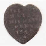 Epworth, Lincolnshire, heart shaped 17th. century token halfpenny 1669 of Robert Wright, Galata