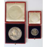 Edward VII Coronation medals (2) both in silver (55mm) & (31mm) EF in thier original red boxes