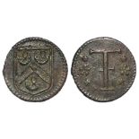 Somerset, Kilmersdon 17th. century token farthing of William Foster, D.173, with two old tickets,