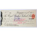 Original Royal Bank of Ireland Limited cheque No 798, hand signed by Patrick Henry Pearse, 29th