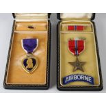 USA WW2 Bronze Star with oakleaf & Airborne badge. In its original case with 'BRONZE STAR MEDAL'