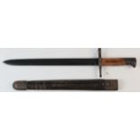 A fine Italian Model 1891 Carcano bayonet. Parkerised/blued blade. 12" cross guard stamped 'C.