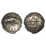 Ancient British Celtic, Regini and Atrebates silver minim of Verica, Temple / Bull right, Spink 152,