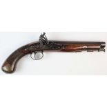 British Officers Flintlock pistol of the Napoleonic Wars period. Bolted lock with rain proof pan &