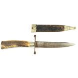 Imperial German WW1 Trench knife. Blade 5.5". Straight cross guard with ball finials. Staghorn