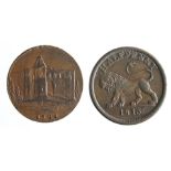 Essex, Colchester, copper halfpenny token of 1794, view of Colchester Castle to edge of flan, Galata