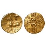 Ancient British, Celtic gold quarter stater of the Catuvellauni, Tasciovanus, VERO type, Spink