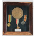 1915 Trio & Memorial Plaque in original wooden frame to 2/Lieut Cleveland Hugh Chambers, 8th Royal