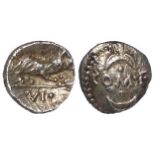 Ancient British, Celtic, silver unit of the Regini and Atrebates of Verica, Crescent top and