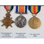1915 Star, BWM & VM to the name of Last (unrelated). Wm. Last, 9th Suffolks, Sidney Last, 1st