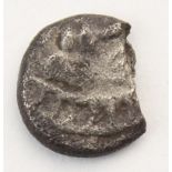 Ancient British, Celtic, silver unit of the Atrebates of Commius, Ceiticized head right, with curved