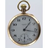 Gents 9ct gold open face pocket watch by Waltham, (hallmarked Birmingham 1922), the white enamel
