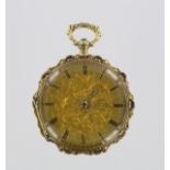 Le Roy, Paris, 18ct gold fob watch, no.3783, the case with shaped scrolling foliate border, the gilt