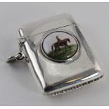 Silver enamel vesta case, circa late 20th century, stamped '925', front with enamel decoration,