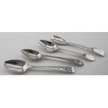 Four Georgian silver spoons for Newcastle, Edinburgh, Dublin and probably A. Grant of Aberdeen.