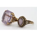 Two 9ct Gold/Yellow metal Amethyst set Rings weight 8.9g