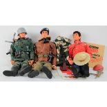 Three Action Man figures, with accessories (heads detached)