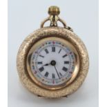 Ladies 14kt cased fob watch, total diameter approx 30mm