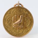 9ct Gold Northumberland Working Mens Club & Institute Union Ltd. Pigeon Fob 1st East 1927 Amiens
