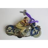 Schuco blue clockwork tinplate motorcycle 'Moto Drill 1006' , key present (no original), length 12.