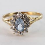 9ct Gold Aquamarine and CZ Ring size M weight 1.8 grams