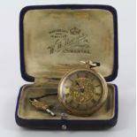 Ladies 18ct gold fob / pocket watch, the case with a foliage design and stamped inside 18k, approx