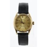 Gents 14ct cased Rolex Oyster wristwatch on a Rolex leather strap, watch working when catalogued
