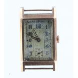 Gents 9ct cased wristwatch, hallmarked London 1940, the rectangular dial with arabic numerals and