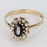 9ct Gold Sapphire and Diamond Ring size P weight 2.4g