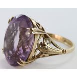 9ct Gold large Amethyst Ring size M weight 7.2 grams