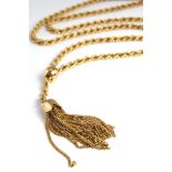 9ct Gold Rope style Necklace with tassle pendant length 26 inches weight 24.6g