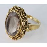 18ct Gold Ring set with large Smoky Quartz size M weight 6.4g