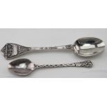 Celtic/Iona related two silver spoons hallmarked for WHD, Birm. 1964 and Edinburgh, 1975".