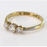 18ct Gold three stone Diamond Ring approx 0.20ct weight size N weight 2.4g