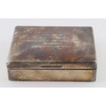 Silver box, with wood lining, hallmarked 'E&NS, Birmingham 1963', marriage inscription to lid, width
