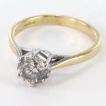 18ct gold solitaire Diamond ring, approx 1.0ct, size K