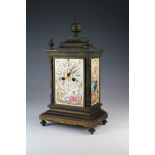 French brass mantle clock, with ornate hand painted panels, circa 19th century, with Japy Freres